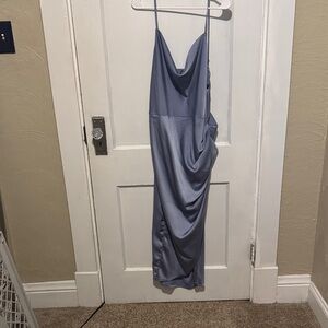 SHEIN Backless Satin Dress in Blue